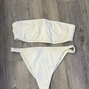 L A Hearts White Ribbed Bikini Set